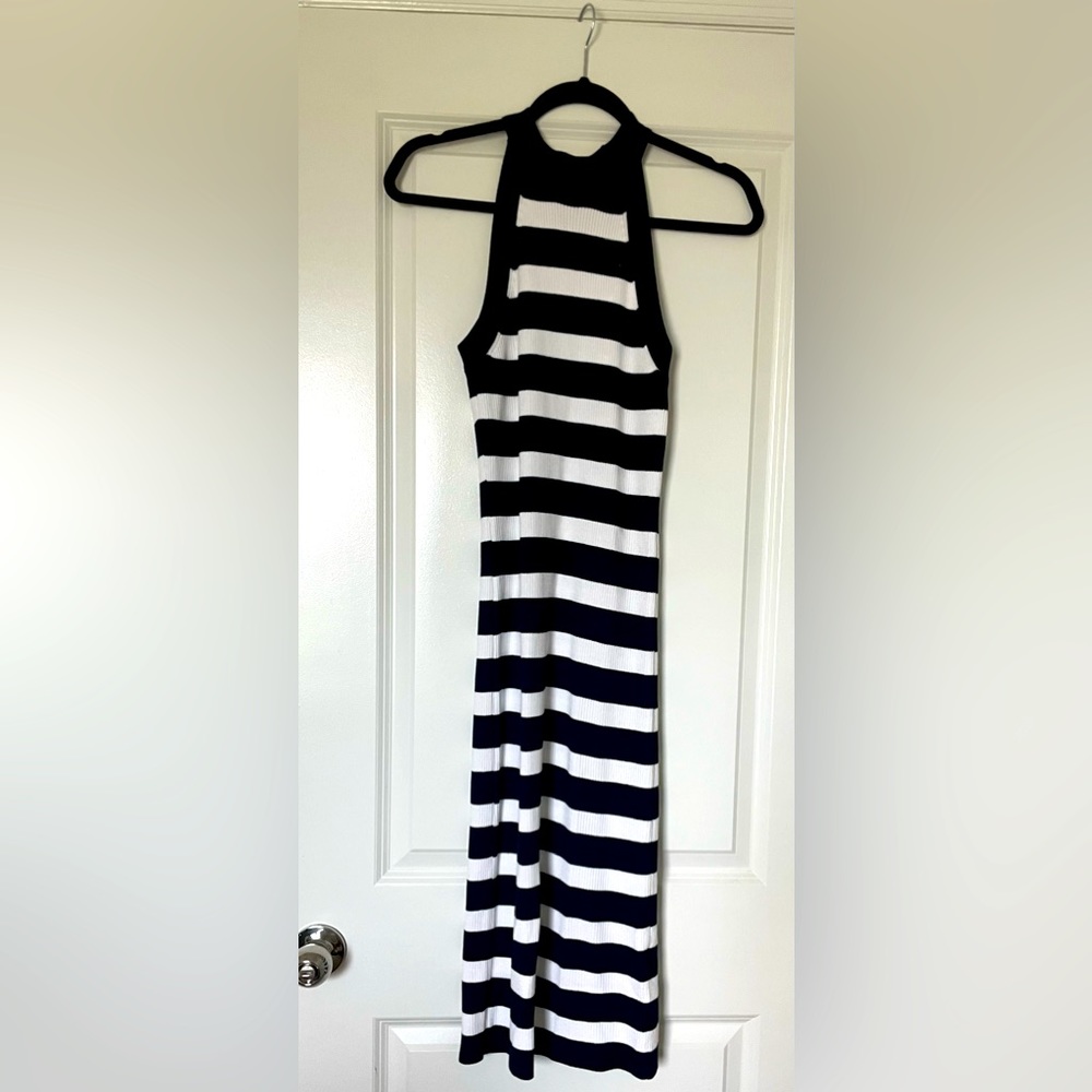 Navy and white fitted midi